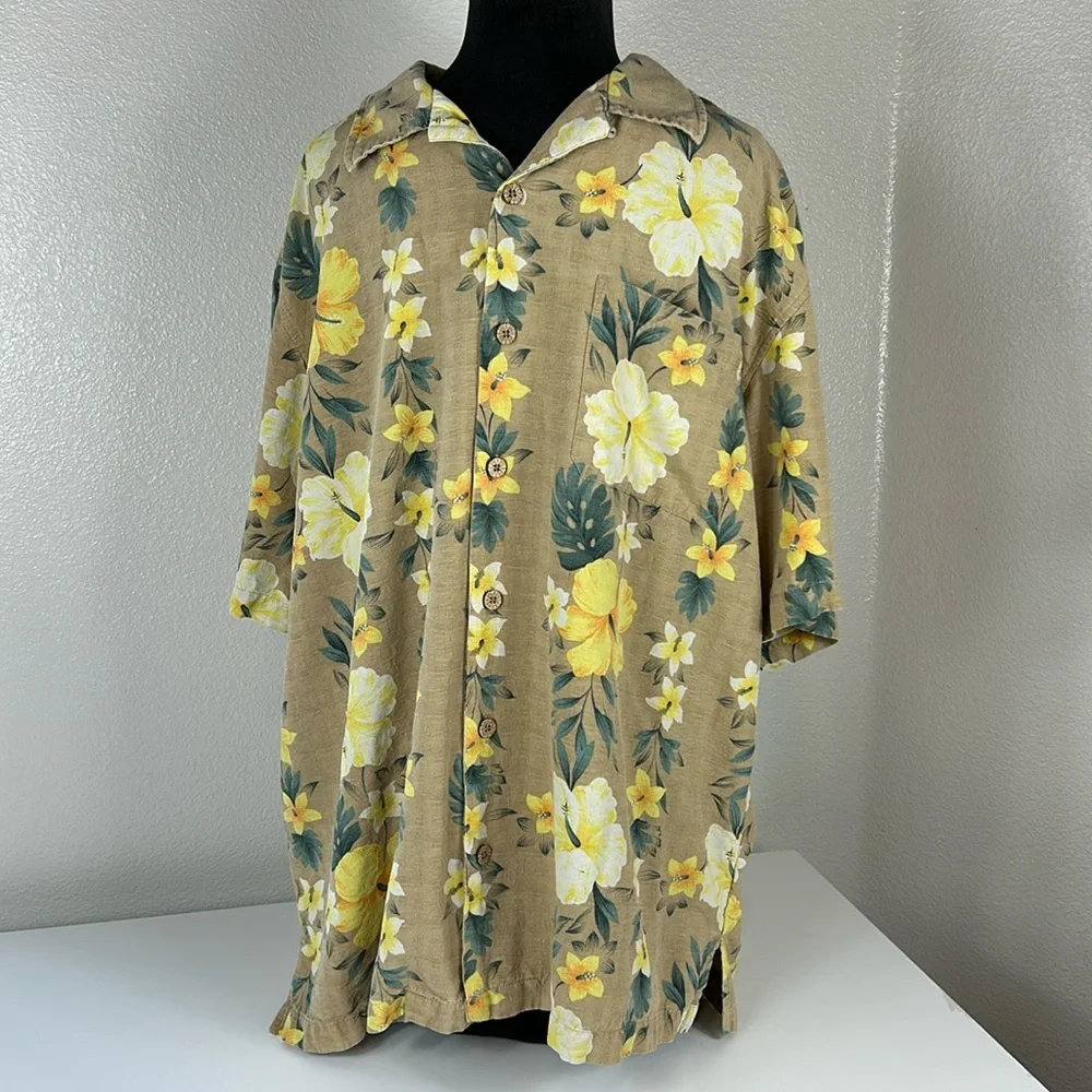Caribbean Joe Men’s 100% Silk Hawaiian Aloha Floral Button Dress Shirt Size XL - Picture 1 of 12